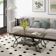 Load image into Gallery viewer, Rustic Farmhouse 2 Tier Brown Wood Coffee Table with Curved Metal Legs