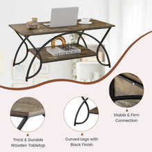 Load image into Gallery viewer, Rustic Farmhouse 2 Tier Brown Wood Coffee Table with Curved Metal Legs