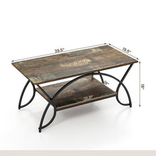 Load image into Gallery viewer, Rustic Farmhouse 2 Tier Brown Wood Coffee Table with Curved Metal Legs