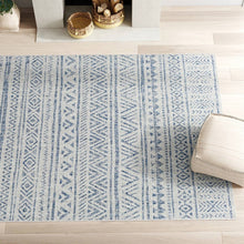 Load image into Gallery viewer, 5 ft. x 7.5 ft. Blue Grey Chevron Coastal Boho Style Indoor Outdoor Area Rug