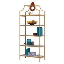 Load image into Gallery viewer, Gold Metal Display Rack Etagere Bookcase with 5 Faux Stone Storage Shelves