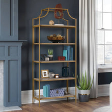 Load image into Gallery viewer, Gold Metal Display Rack Etagere Bookcase with 5 Faux Stone Storage Shelves
