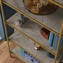 Load image into Gallery viewer, Gold Metal Display Rack Etagere Bookcase with 5 Faux Stone Storage Shelves