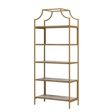 Load image into Gallery viewer, Gold Metal Display Rack Etagere Bookcase with 5 Faux Stone Storage Shelves