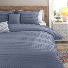 Load image into Gallery viewer, Full/Queen size 5-Piece 100-Percent Cotton Clip Dot Comforter Set in Denim Blue