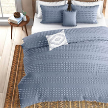 Load image into Gallery viewer, Full/Queen size 5-Piece 100-Percent Cotton Clip Dot Comforter Set in Denim Blue
