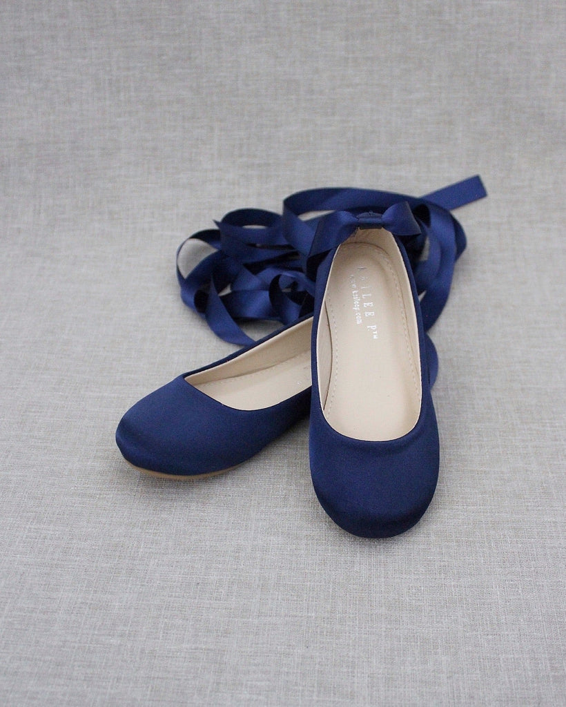Satin Ballet Flats with Ankle Tie or Ballerina Lace Up
