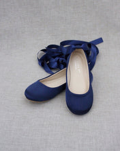 Load image into Gallery viewer, Satin Ballet Flats with Ankle Tie or Ballerina Lace Up