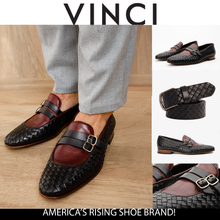 Load image into Gallery viewer, The Vatra Black &amp; Burgundy Woven Double Monk Strap Men Shoe