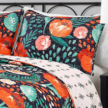 Load image into Gallery viewer, Full/Queen Floral Red Poppy Navy Teal Lightweight 3 Piece Cotton Quilt Set