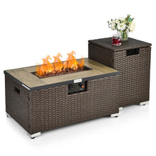Load image into Gallery viewer, Outdoor Propane Fire Pit with Side Table Tank Holder in Brown PE Rattan
