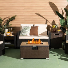 Load image into Gallery viewer, Outdoor Propane Fire Pit with Side Table Tank Holder in Brown PE Rattan