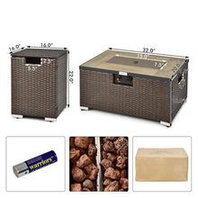 Load image into Gallery viewer, Outdoor Propane Fire Pit with Side Table Tank Holder in Brown PE Rattan