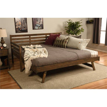 Load image into Gallery viewer, Solid Wood Daybed Frame with Twin Pop-Up Trundle Bed in Walnut Finish