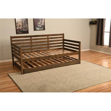 Load image into Gallery viewer, Solid Wood Daybed Frame with Twin Pop-Up Trundle Bed in Walnut Finish
