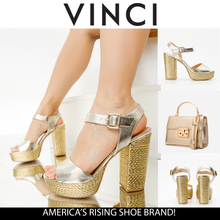Load image into Gallery viewer, The Tampico Platform Heel Gold Leather Women Sandal