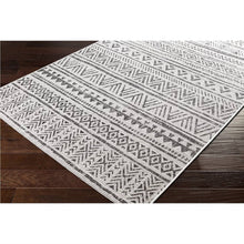 Load image into Gallery viewer, 5 ft. x 8 ft. Black Off-White Chevron Coastal Boho Style Indoor Outdoor Area Rug