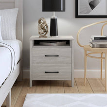 Load image into Gallery viewer, Modern Farmhouse Bedroom 2-Drawer Bedside Table Nightstand in Grey Wood Finish