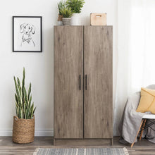 Load image into Gallery viewer, Bedroom Armoire Wardrobe Cabinet with Hanging Rail in Grey Brown Wood Finish