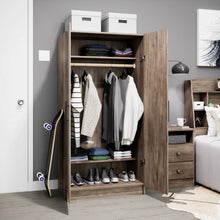 Load image into Gallery viewer, Bedroom Armoire Wardrobe Cabinet with Hanging Rail in Grey Brown Wood Finish