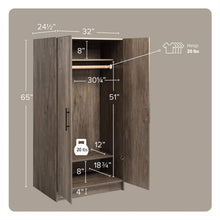 Load image into Gallery viewer, Bedroom Armoire Wardrobe Cabinet with Hanging Rail in Grey Brown Wood Finish