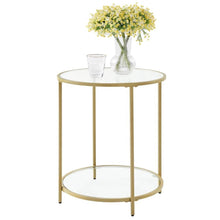 Load image into Gallery viewer, Modern Glass Top Round Metal End Table Nightstand with Bottom Shelf in Gold