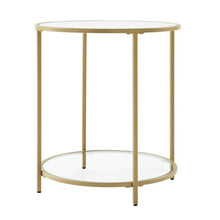 Load image into Gallery viewer, Modern Glass Top Round Metal End Table Nightstand with Bottom Shelf in Gold