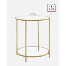 Load image into Gallery viewer, Modern Glass Top Round Metal End Table Nightstand with Bottom Shelf in Gold