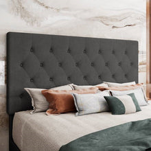 Load image into Gallery viewer, King Size Adjustable Height Grey Linen Tufted Low Profile Platform Bed