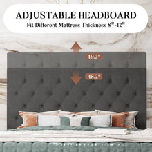 Load image into Gallery viewer, King Size Adjustable Height Grey Linen Tufted Low Profile Platform Bed