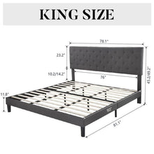 Load image into Gallery viewer, King Size Adjustable Height Grey Linen Tufted Low Profile Platform Bed
