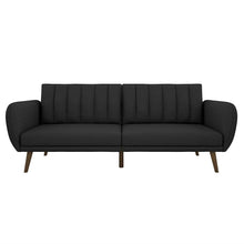 Load image into Gallery viewer, Dark Grey Linen Futon Sofa Bed with Modern Mid-Century Style Wooden Legs
