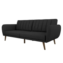 Load image into Gallery viewer, Dark Grey Linen Futon Sofa Bed with Modern Mid-Century Style Wooden Legs