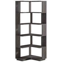 Load image into Gallery viewer, Multifunctional 6 Shelf Corner L-Shaped Bookcase in Dark Grey Wood Finish