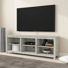Load image into Gallery viewer, Farmhouse Style TV Stand in Light Grey Oak Wood Finish - for TVs up to 70-inch