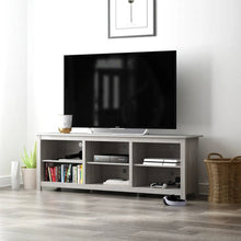 Load image into Gallery viewer, Farmhouse Style TV Stand in Light Grey Oak Wood Finish - for TVs up to 70-inch