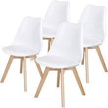 Load image into Gallery viewer, Set of 4 Modern White Shell Dining Chair Upholstered Padded Seat w/ Beechwood  Legs