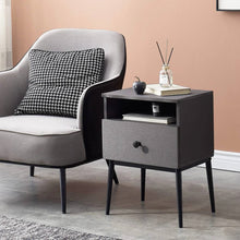 Load image into Gallery viewer, Mid Century Modern End Table Nightstand in Grey Black Wood Finish