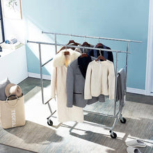 Load image into Gallery viewer, Heavy Duty Double Bar Clothes Hanging Garment Rack on Lockable Wheels