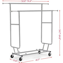 Load image into Gallery viewer, Heavy Duty Double Bar Clothes Hanging Garment Rack on Lockable Wheels