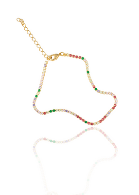 2mm Tennis Necklace Choker With Multicolor Round Clear Cubic Zirconia Stones (G209)(I435)