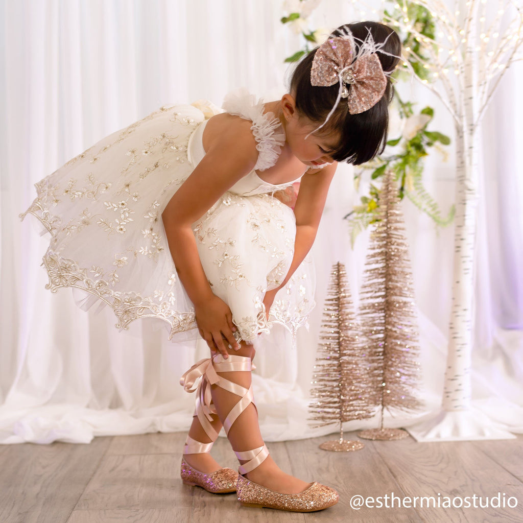 Rock Glitter Ballet Flats with Satin Ankle Strap
