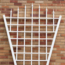 Load image into Gallery viewer, 7.75 Ft Fan Shaped Garden Trellis with Pointed Finals in White Vinyl