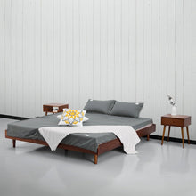 Load image into Gallery viewer, King size Mid-Century Modern Platform Bed Frame in Dark Brown Wood Finish
