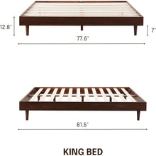Load image into Gallery viewer, King size Mid-Century Modern Platform Bed Frame in Dark Brown Wood Finish