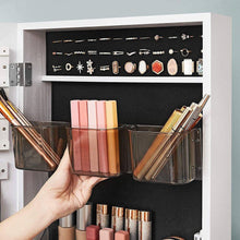 Load image into Gallery viewer, Modern Black Metal White Wood Jewelry Armoire Cabinet Organizer Mirror on Wheels