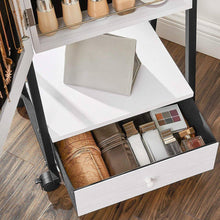 Load image into Gallery viewer, Modern Black Metal White Wood Jewelry Armoire Cabinet Organizer Mirror on Wheels
