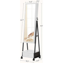 Load image into Gallery viewer, Modern Black Metal White Wood Jewelry Armoire Cabinet Organizer Mirror on Wheels