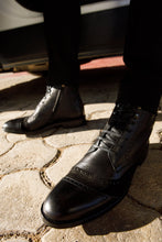 Load image into Gallery viewer, The Anderson Black Leather &amp; Suede Brogue Lace-Up Men  Boot with a Zipper