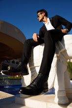 Load image into Gallery viewer, The Anderson Black Leather &amp; Suede Brogue Lace-Up Men  Boot with a Zipper